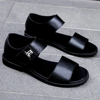 italian genuine leather summer soft comfortable breathable flat with men sandals roman open toe black outdoor beach shoes male