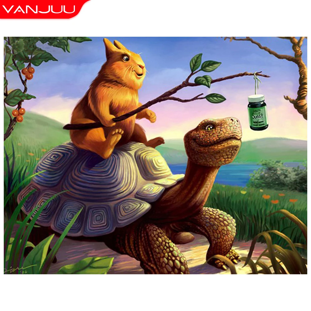 

5D Diamond painting Anime Full Drill Diamond Mosaic Tortoise Rabbit Diamond Embroidery DIY Home Decor Rhinestones Painting