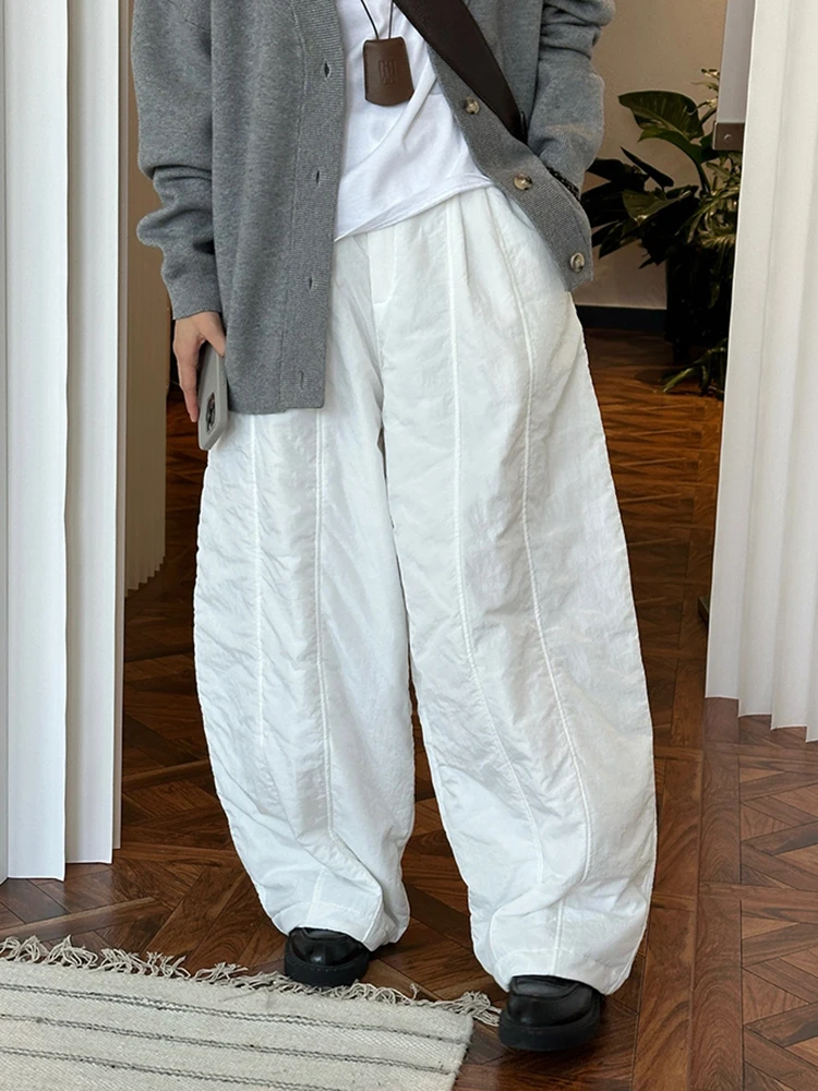 Женские хлопковые брюки LANMREM прямые широкие с высокой талией теплые одежда для