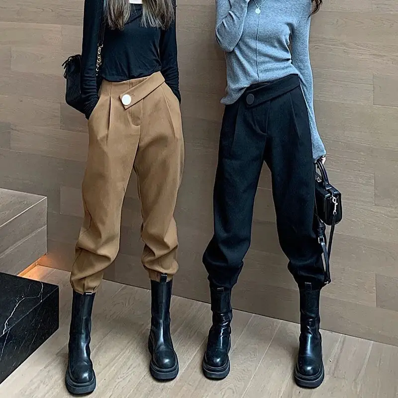 

New Autumn Winter Velvet Thicken Girls Casual Sports Ankle-length Pants Women Long Pants High-waisted Loose Warm Trousers T466