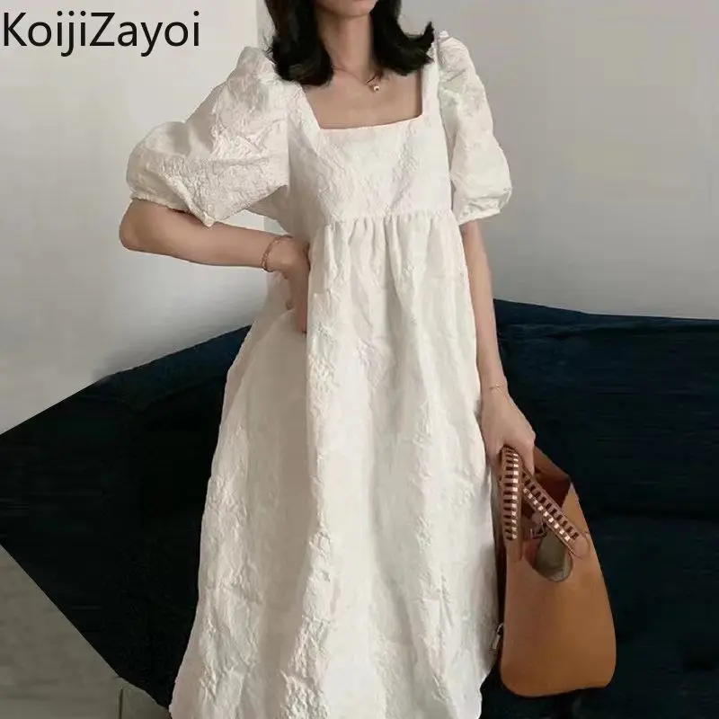

Koijizayoi Solid Women Dress Vintage A Line Korean Loose Office Lady Chic Dresses Summer Fashion Female Short Sleeve Vestidos