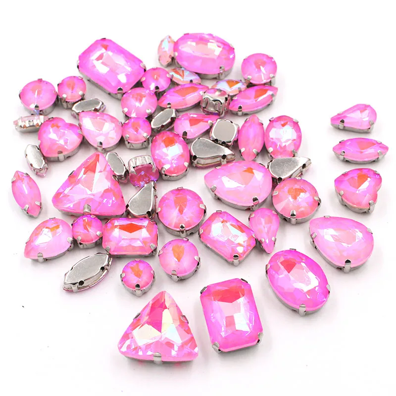 

Light Rose Mocha AB Color 50pcs/Bag Silver Claw Mix Size Shape Sew on Crystal Glass Rhinestones For Wedding Dress Jewelry Making