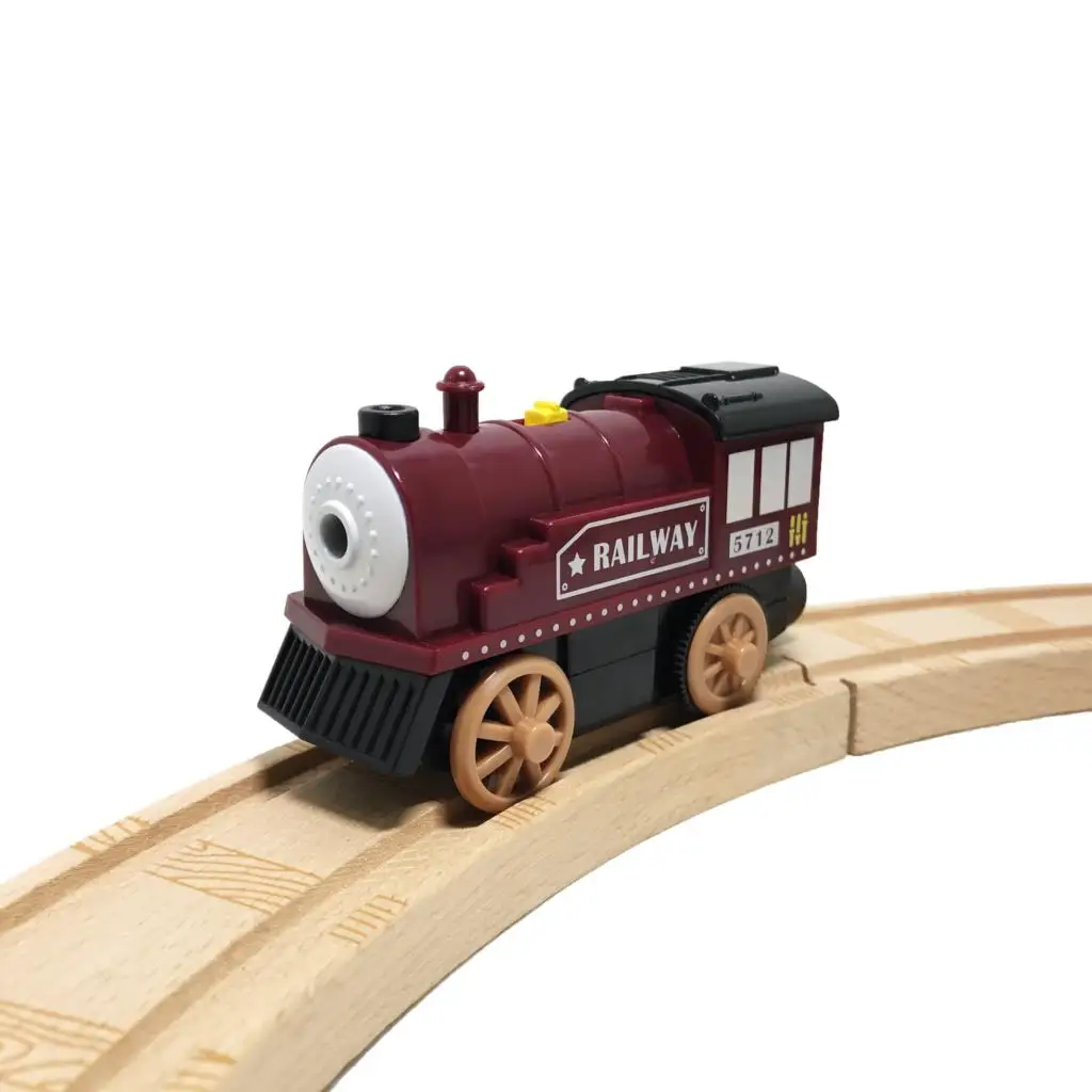 

Free shipping Electric red Car Compatible Toy Car Rail Tracks Kids Rail Car Toys Various Wooden Train 3 Years Old PE