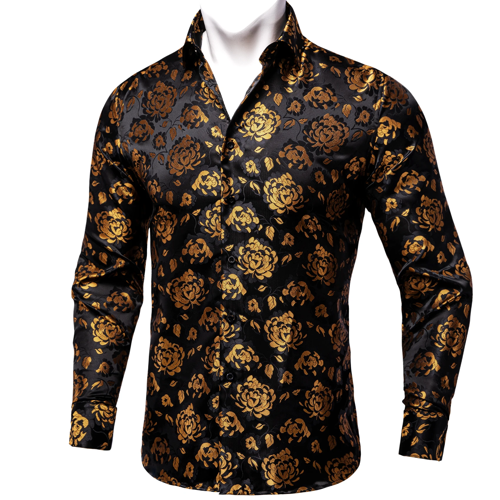 Casual Men Shirt Luxury Gold Floral Black Men Clothing Purple Red Blue Social Tuxedo Dress Shirt DiBanGu