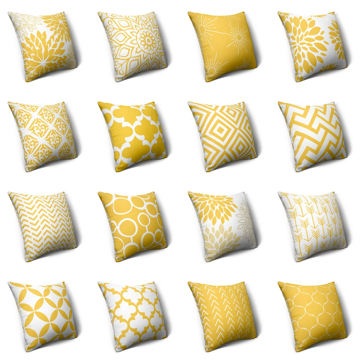 

ZHENHE Yellow Geometric Square Pillow Case Double Sided Printing Cushion Cover for Bedroom Sofa Decor 18x18 Inch （45x45cm）