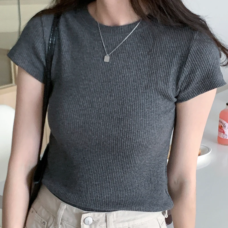 

New Women T Shirt 2023 Summer Slim Short Sleeve Top Mujer Cotton T Shirts Woman Camisetas Solid O Neck Tshirt Y2k Clothes Womens