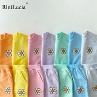 rinilucia 2pcsset 2022 soild colorful cotton suit childrens short sleeve t shirtpants baby boys girls outfits clothes fashion