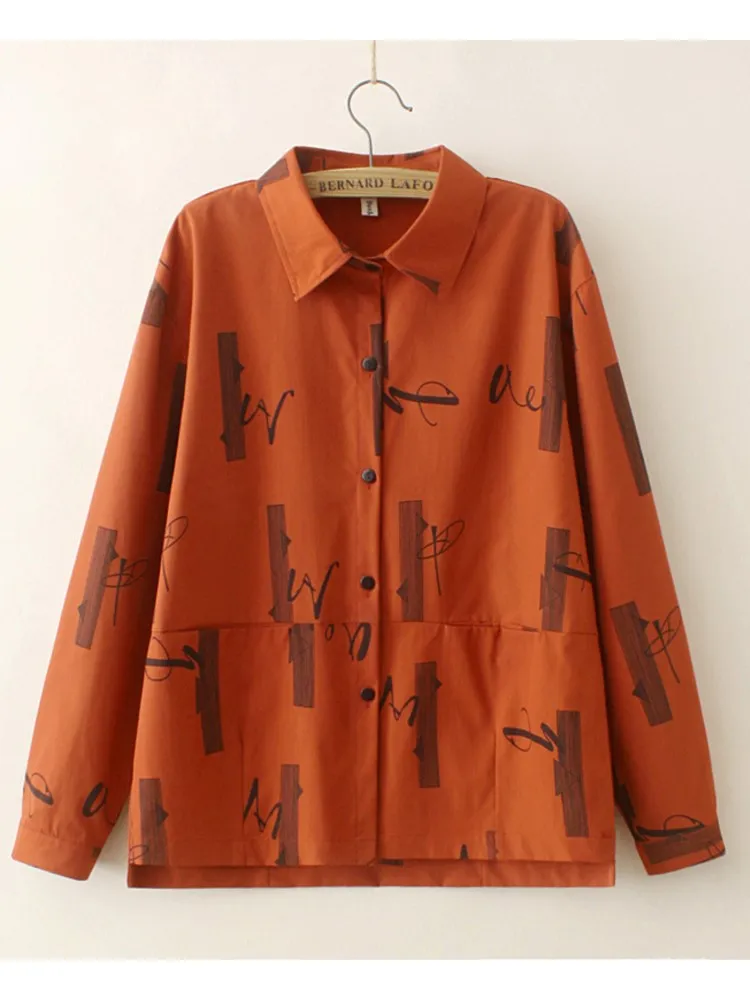 

Women Clothing Shirt Plus Size 2022 Spring New Fashion Casual Loose And Versatile Long Sleeve Printed Tops T62-1971