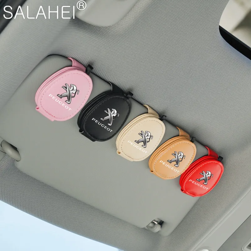 

New Leather Sun Visor Clip Car Sun Glasses Storage For Peugeot 206 207 306 307 508 106 107 108 2008 Car Glasses Clip Car Gadget