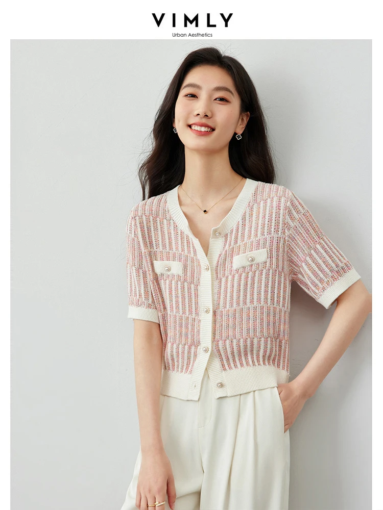 VIMLY женский французский духи с коротким рукавом вязаный кардиган блузка мягкая