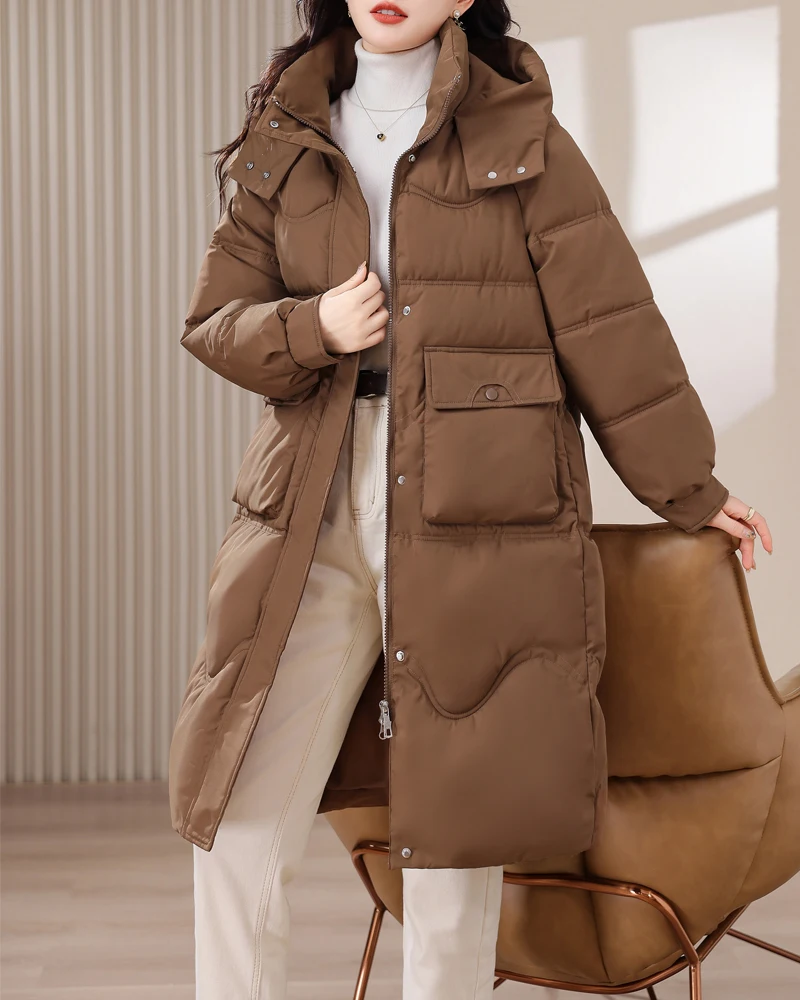 Зимняя куртка новинка 2024 Женская парка одежда длинное пальто с капюшоном толстая