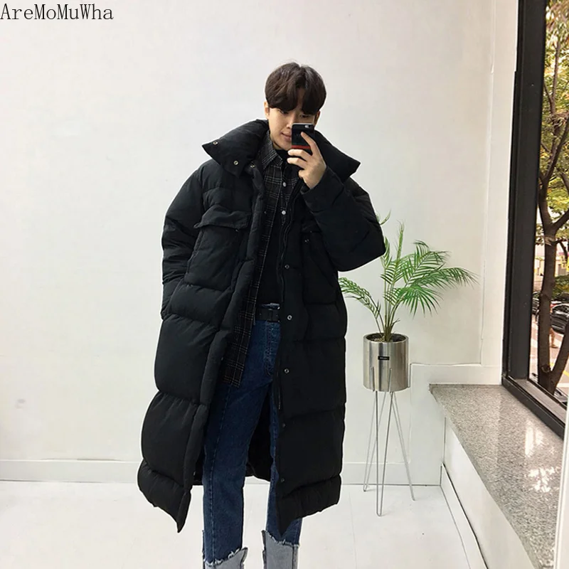 NEW Men's Cotton Coat Men's Long Section Thick Winter Stand Collar Down Cotton Pad Korean Version of The Loose Trend Coat M-3XL