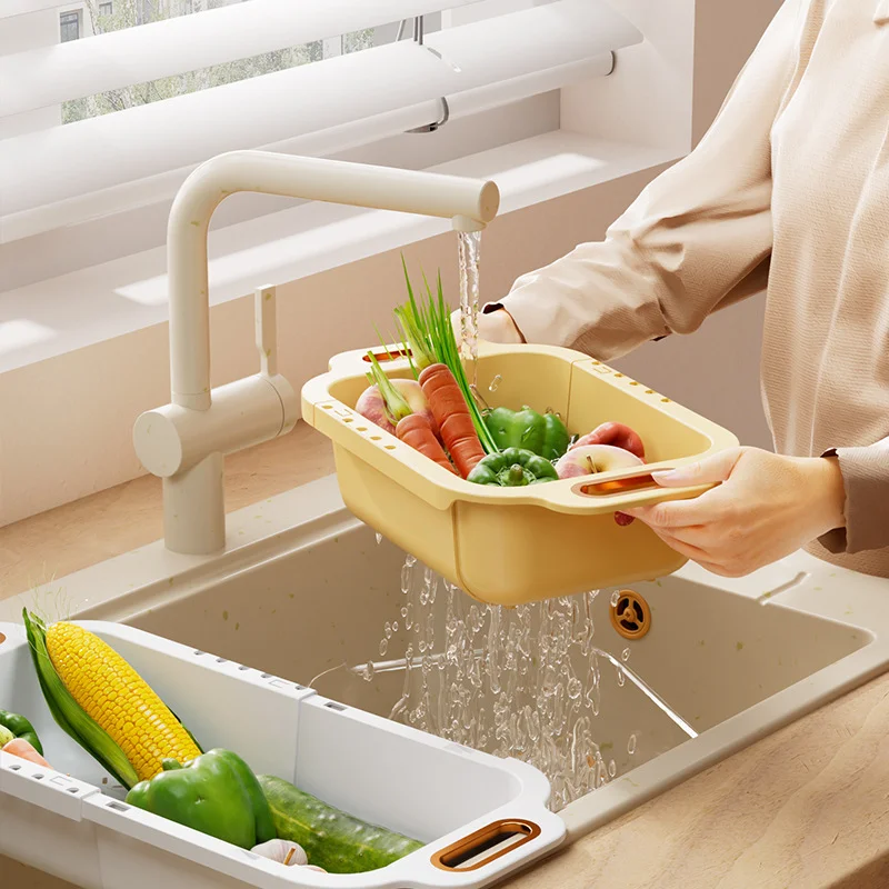 

Kitchen Sink Rack Retractable Sink Drain Basket Rack Pull Retractable Storage Rack Bowls vegetables drying Rack Drain Basket