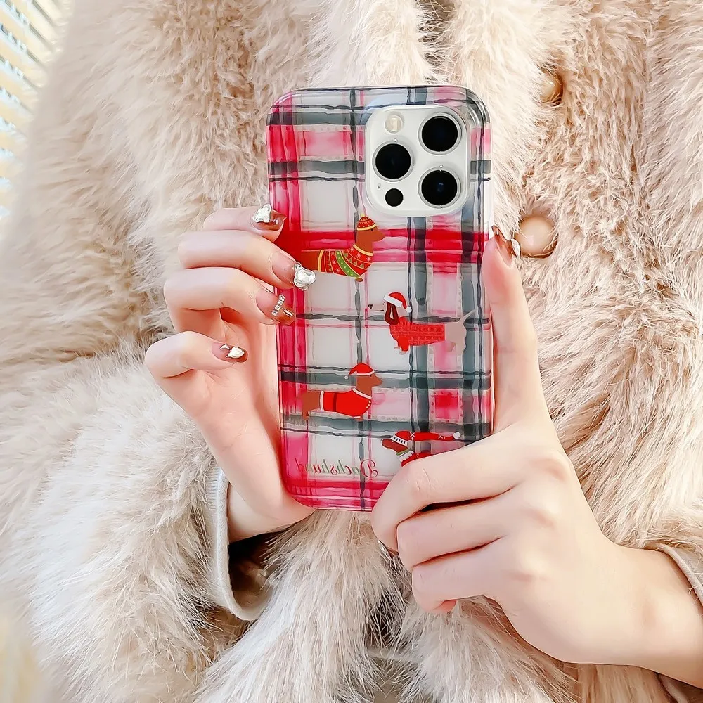 

Прозрачный чехол IMD с рождественским рисунком щенка для iphone 14 14Pro 14Promax 11 13 13Pro 13ProMax 12 12Pro 12ProMax, мягкий чехол