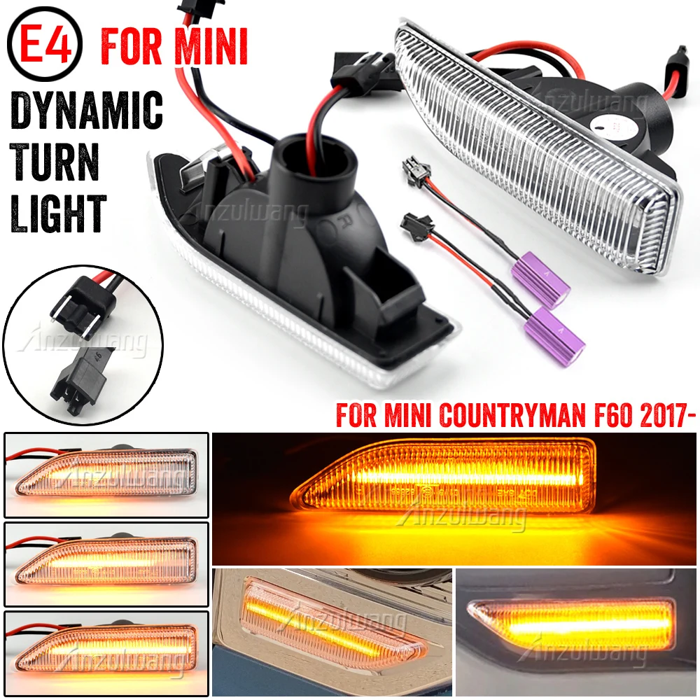 

2Pcs Clear Lens Dynamic sequential LED Side Marker Light Turn Signal Lamp For MINI Countryman F60 2017 2018 2019 2020 2021 Amber
