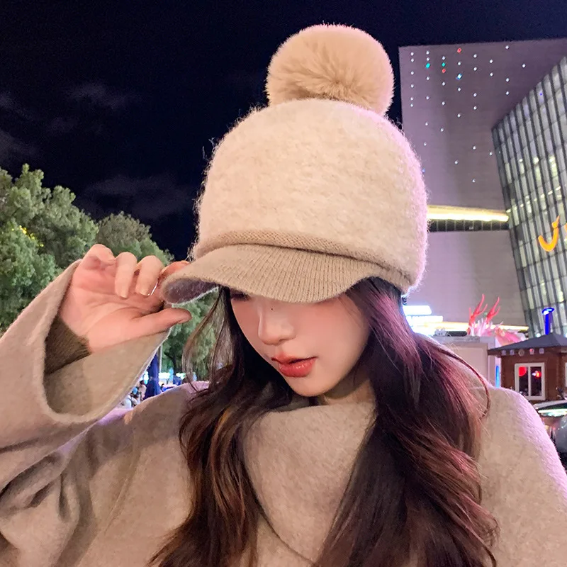 Женская осенне-зимняя корейская модная бейсболка зимняя универсальная меховая