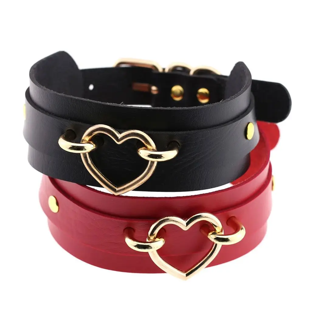 

Women Girls Choker Heart Necklace Female PU Leather Choker Statement Necklace Jewelry Neck Harness