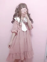 qweek sweet kawaii pink lolita dress women preppy style cute ruffles school dresses korean fashion peter pan collar 2022 summer