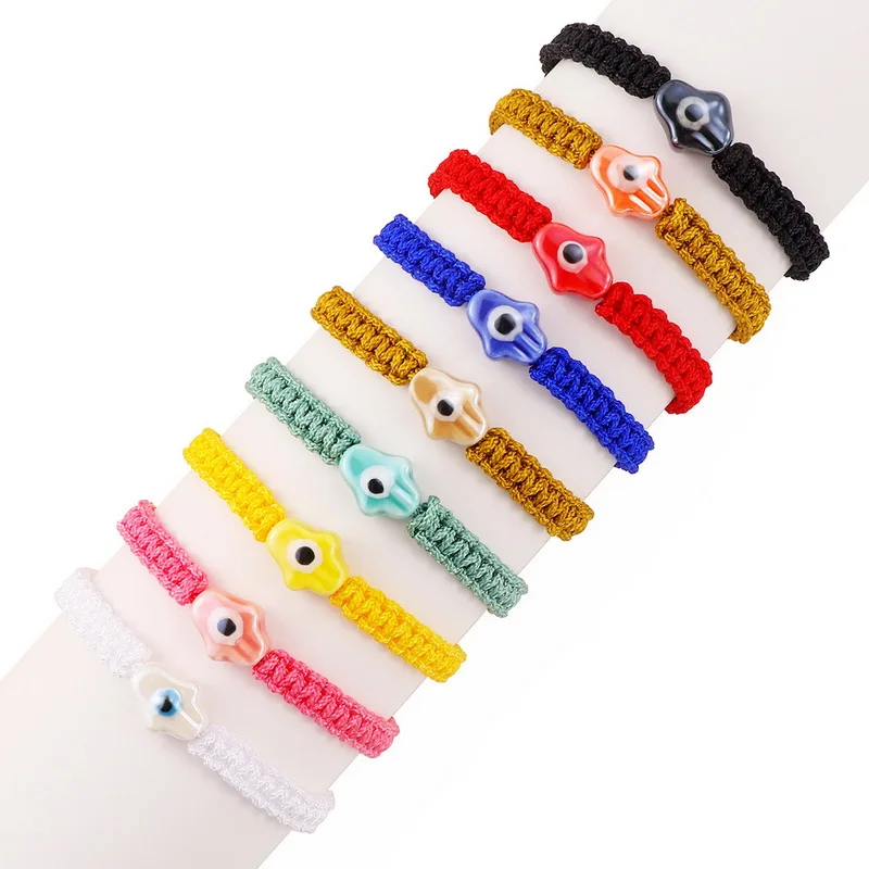 

Lucky Blue Evil Eyes Couple Bracelet for Women 2023 Trendy Delicate Ceramic Palm Hand Woven Adjustable Bracelet Amulet Jewelry