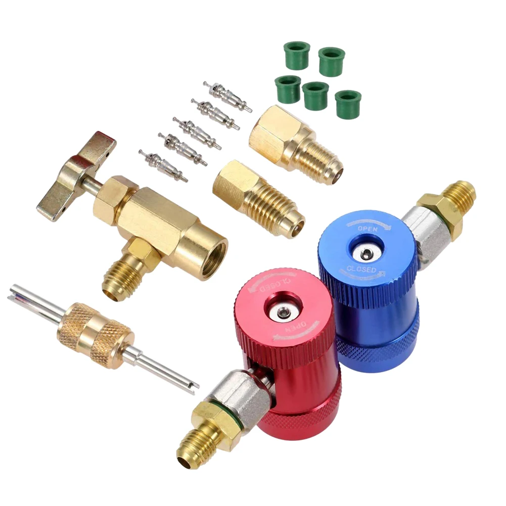 

High Low Side Quick Connector Coupler Adapter Valve Core Remover Kit Fit for R1234yf R12 R22 R134A AC manifold gauge
