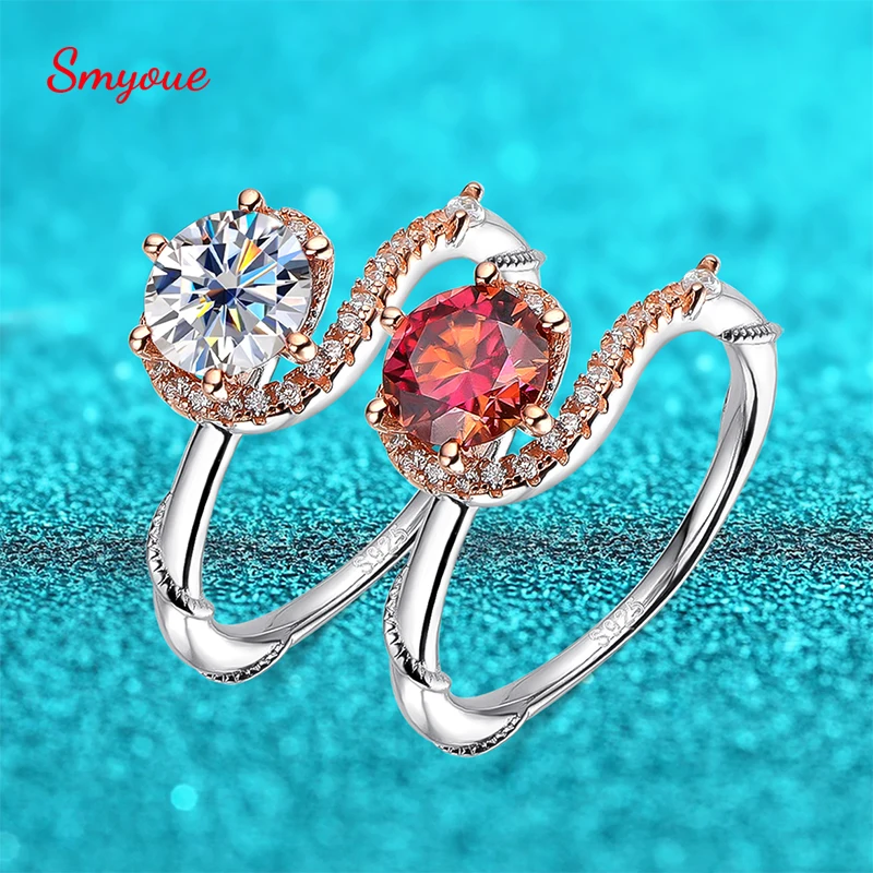 

Smyoue 1ct Test Passed Moissanite Rings for Women Red Solitaire Ring S925 Sterling Silver Plated White Gold Jewelry Wholesale