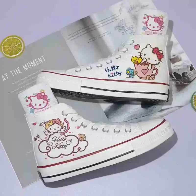 Sanrio Kawaii Hello Kitty женские парусиновые туфли с высоким берцем на мягкой подошве