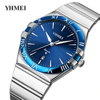 2022 mens watch blue dial stainless steel band date mens business male watches waterproof luxuries men wrist watches for men