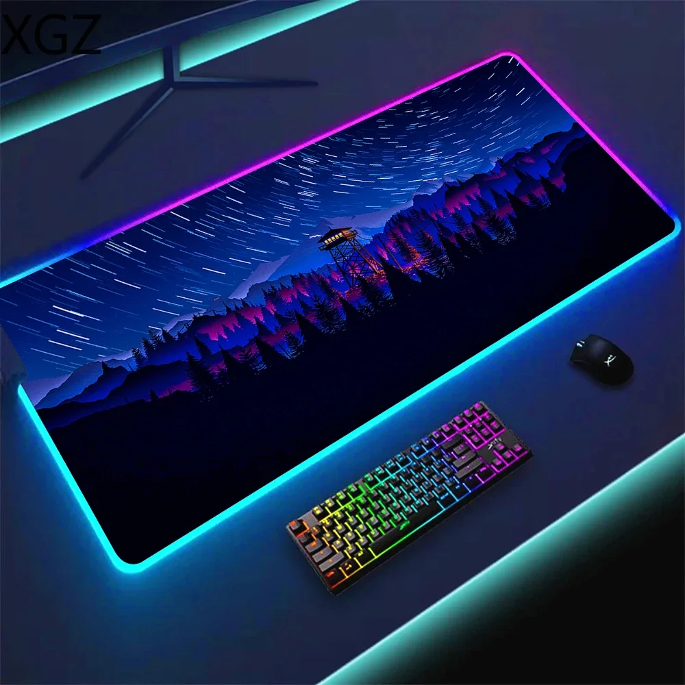 RGB 12 kinds of LED lights Firewatch Deep Forest large mouse pad animation game table mat suitable for gamers e-sports office
