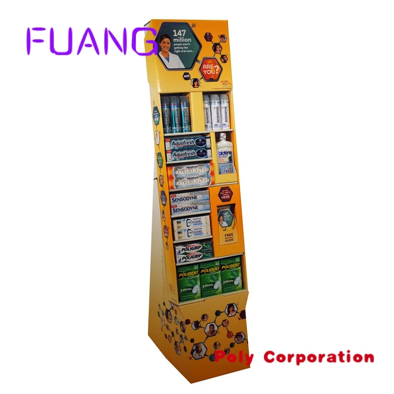 Folding advertising free standing cardboard display rack oral care electric toothbrush display stand