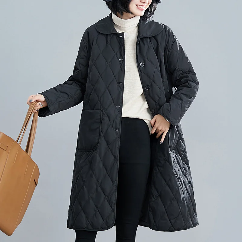 

2022 female black Long coat winter long Warm cotton padded Jacket