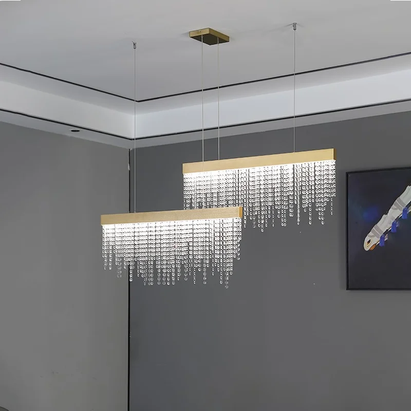 Luxury Modern Crystal Chandelier Pendant Light for Living Room Kitchen Island Rectangular LED Lamp