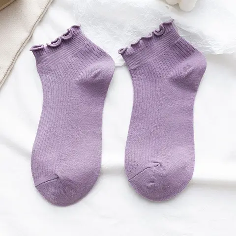 Носки Frilly женские, японская мода, корейский стиль Instagram, белые милые носки с рюшами для девочек, фиолетовые милые короткие женские носки