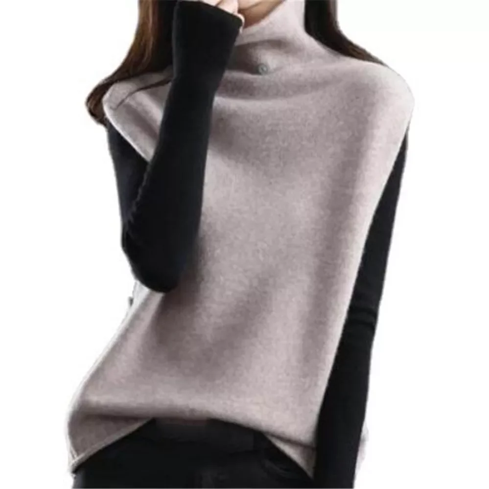 

Free shipping Women's Wool Turtleneck Sweater Worsted Wool Vest Spring And Autumn Loose Knit Sleeveless Pullover Women's