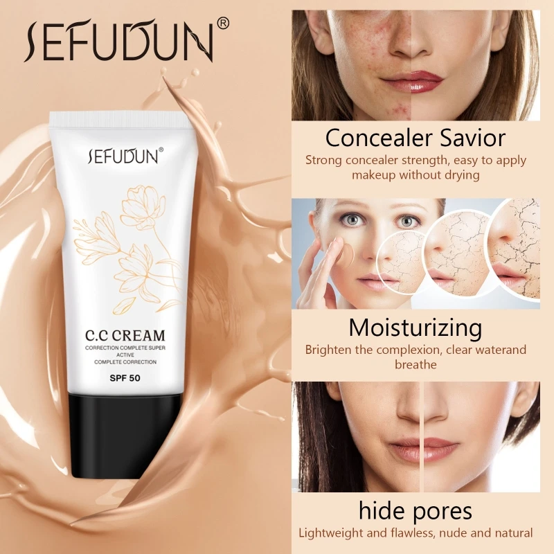 

Skin Tone Adjusting CC Cream SPF 50 Sunscreen Face Colour Correcting Self Adjusting CC Cream Foundation for Mature Skin