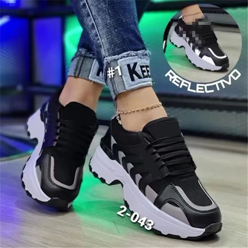 

Women Lace Up Shock Absorption Breathable Mesh Sports Running Shoes Lightweight Knitted Jogger Tennis Trainer Shoes Sneakers