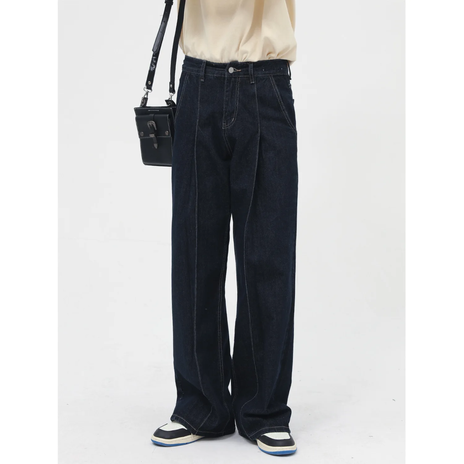 

Джинсы мужские прямые свободного покроя, модные брюки из денима в Корейском стиле, узкая талия, повседневные