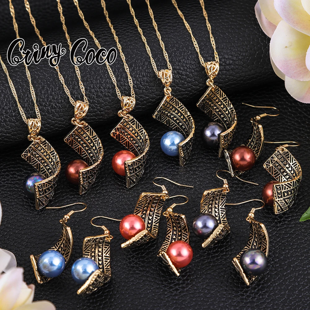 

Cring Coco Hawaiian Jewelry Sets Fashion Pendant Woman Pearl Polynesian Samoan Necklace Set Earrings and Necklaces Set for Women