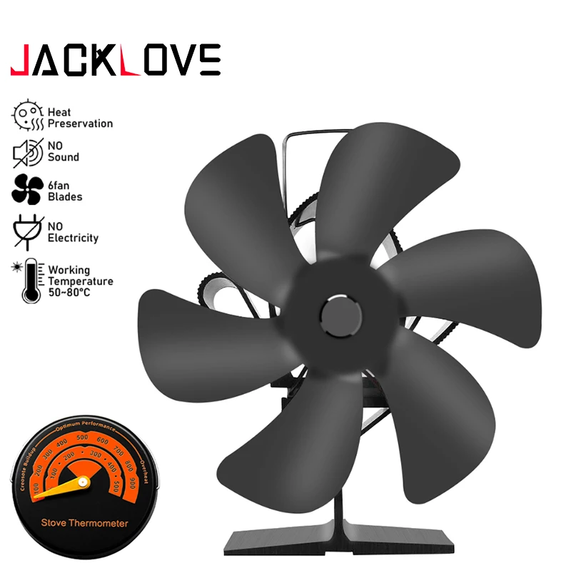 Cheap Siyah şömine 6 bıçak isı Powered soba Fan günlük ahşap brülör Ecofan sessiz şömine Fan yakıt tasarrufu verimli isı dağılımı