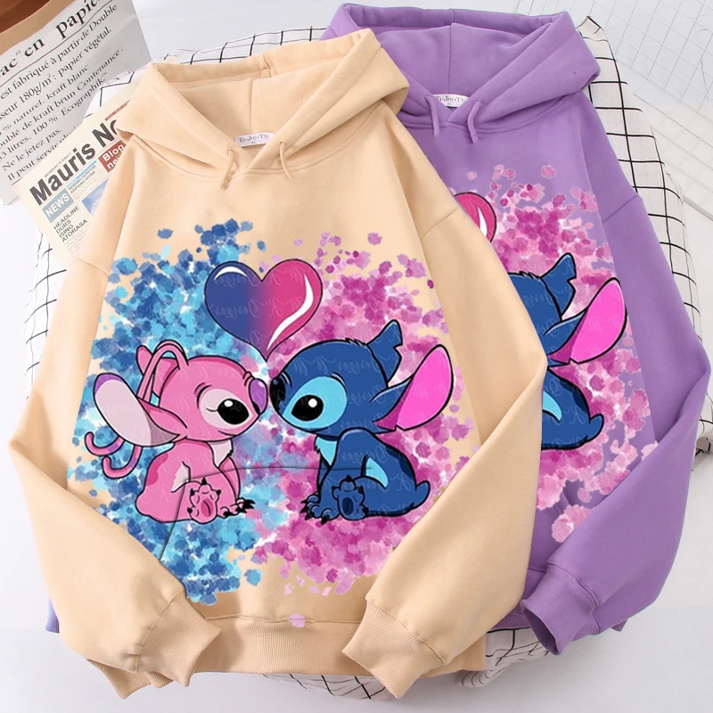 Sudaderas con capucha de Disney Stitch para niños y niñas, abrigos de algodón, sudadera de manga larga, chaquetas de dibujos animados, otoño