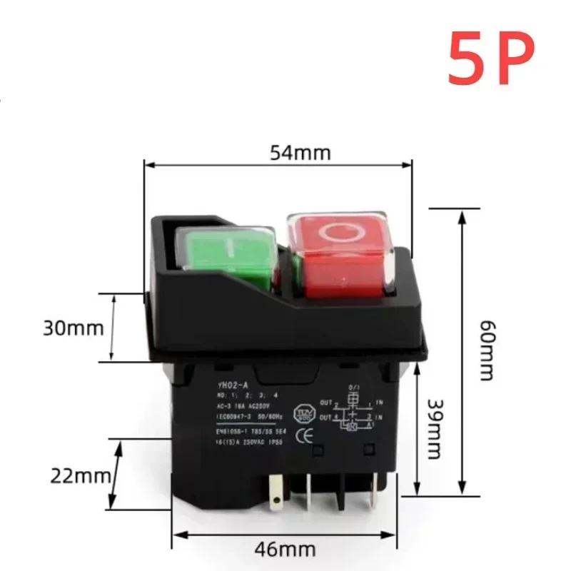 

Водонепроницаемый электромагнитный кнопочный выключатель YH02 220V 16A 4/5Pin