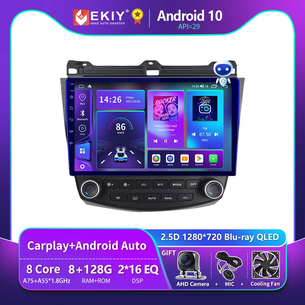 EKIY T900 8G 128G For Honda Accord 7 2003 - 2008 Car Radio Multimedia Blu-ray QLED Navigation GPS Android Auto No 2 Din 2din DVD