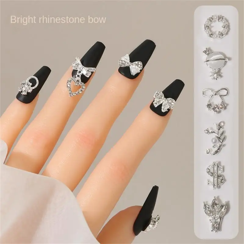 

10pcs Sparkling Nail Rhinestones Cute Beautiful Decoration Accessories Silver Rabbit Heart Shaped Bow Moon Shaped Decoration