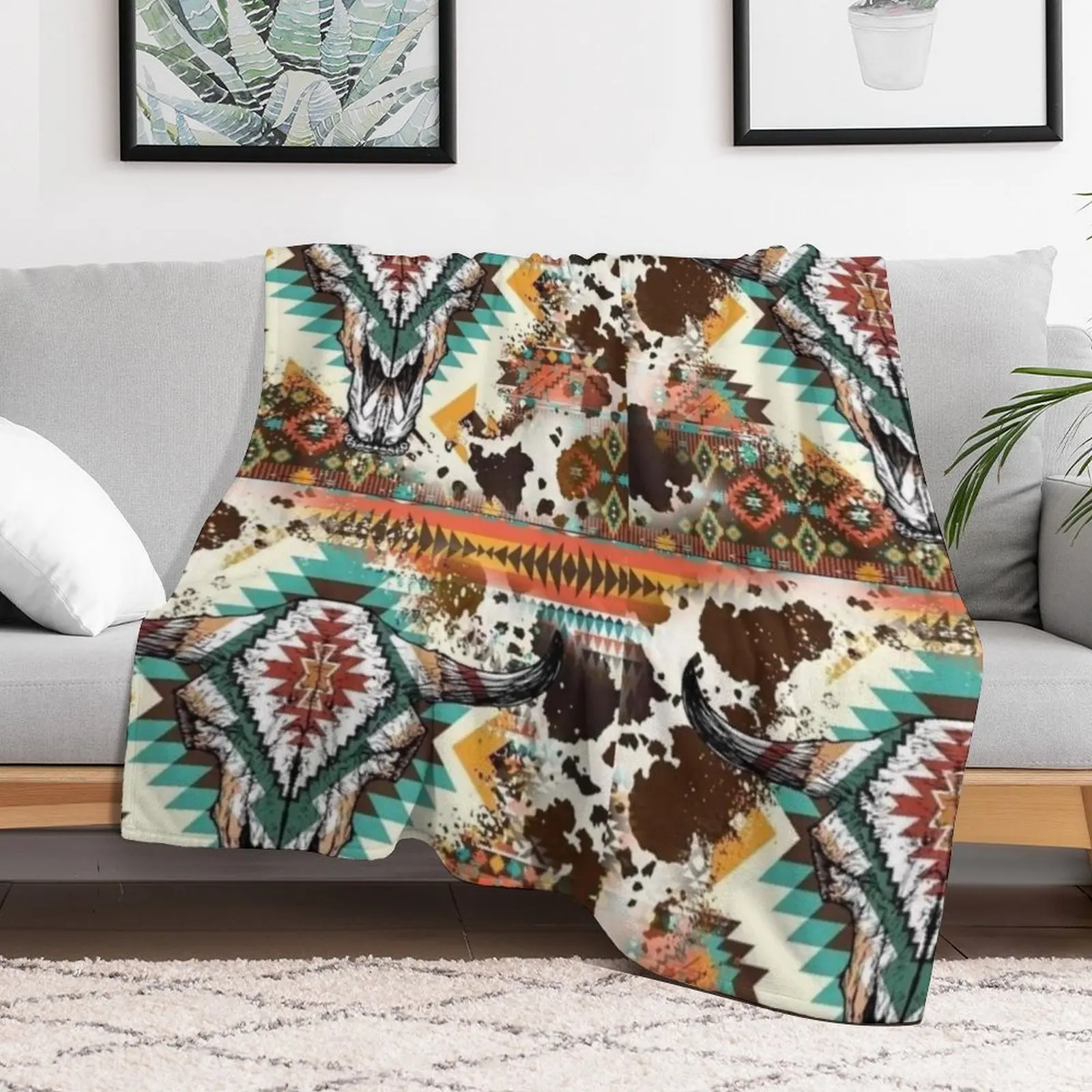 Ацтекское одеяло с принтом коровы и черепом быка летнее постельное белье мягкие