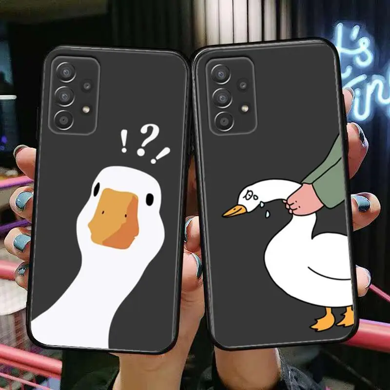 

Cartoon Doubt Duck Phone Case Hull For Samsung Galaxy A70 A50 A51 A71 A52 A40 A30 A31 A90 A20E 5G a20s Black Shell Art Cell Cove