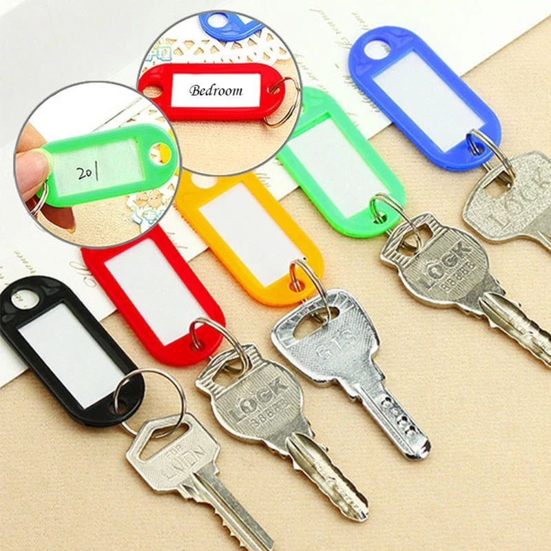 

Lot Of 10 Plastic Keychain Key Split Ring ID Tags Name Card Label Language