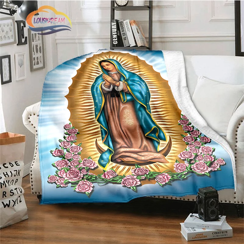 

Blessed Virgin Mary3D Print Flannel Blankets Religious Multi Size Bed Sofa Throw Blanket Soft Bedspread Blanket Home Furnishing