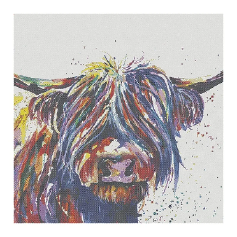 

Наборы для вышивки крестиком для взрослых, красочная корова Highland, наборы для вышивки крестиком с принтом, штампованные наборы для вышивки 15,...