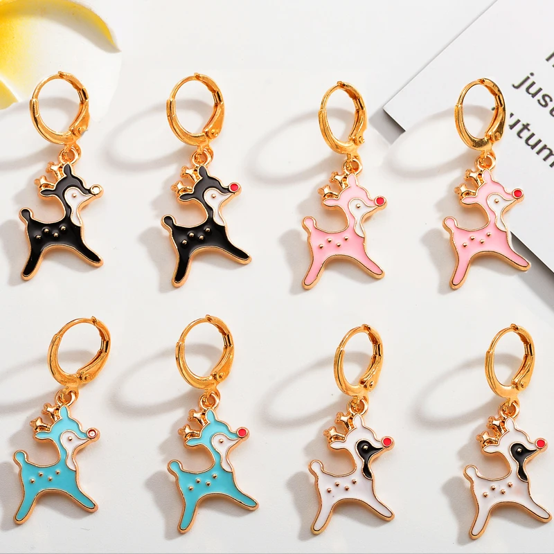 

2Pairs Women's Earrings Colorful Cute Deer Elk Christmas Girl Earrings Day Creative Gifts Korean Fashion Enamel Alloy Accessorie