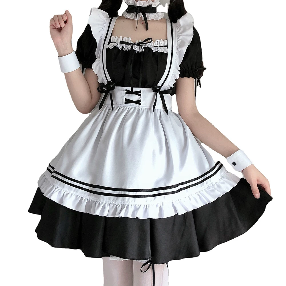 Black and White Apron Dress Japanese Anime Cute Lolita Maid Costumes Girls Woman Waitress Maid Outfit French Maid Cosplay Dress
