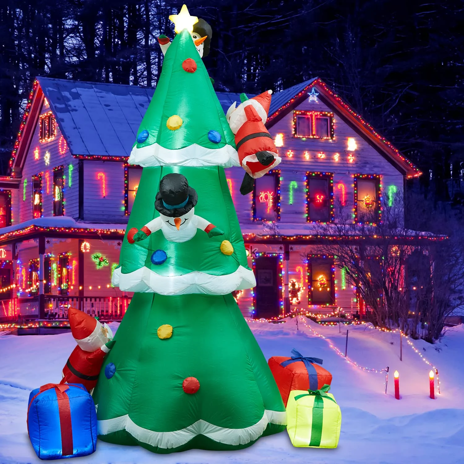

Christmas Blow Up Yard Decorations 8ft Inflatable Christmas Tree, LED Lighted Christmas Inflatables with Climbing Santa Claus Sn